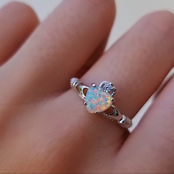 Jewelry - .925 Sterling Silver White Opal Claddagh Ring